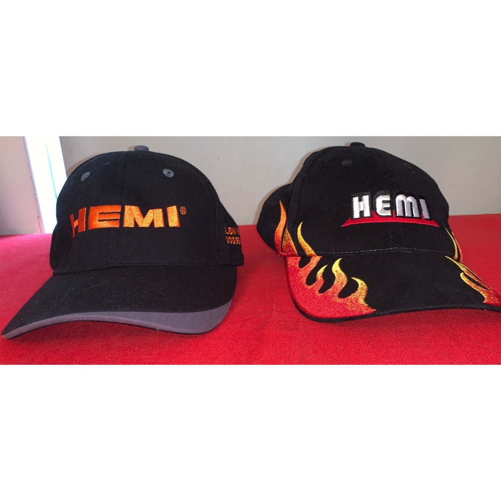 2 Dodge Hemi Embroidered Flames Orange And‎ Black Adjustable Hats